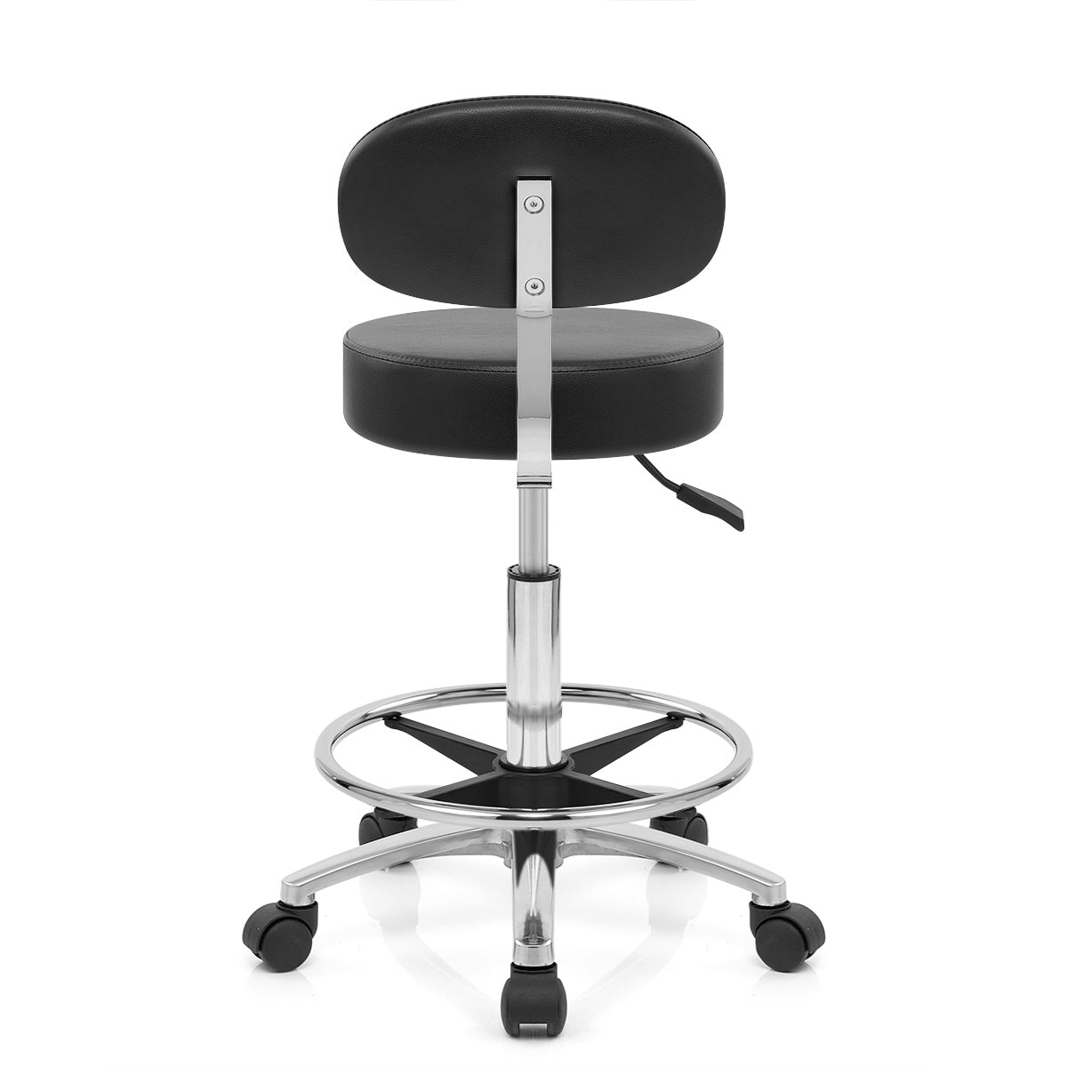 Sgabello Girevole con Schienale Ecopelle Cromato - Nero