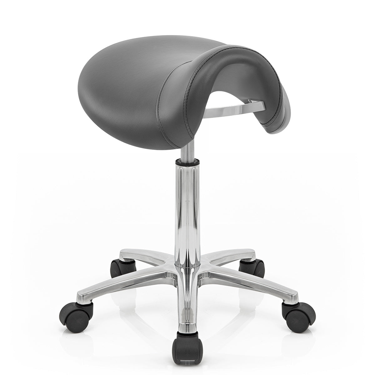Sgabello con rotelle Ecopelle Cromato - Deluxe Saddle Grigio