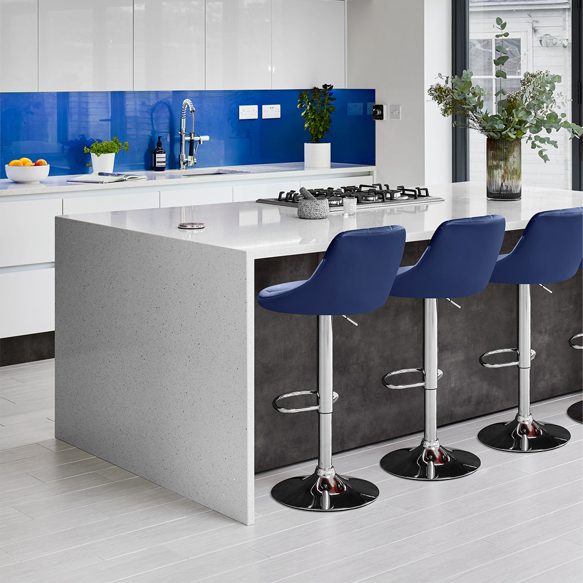 Kunstleder Barhocker Chrom - Stitch Blau