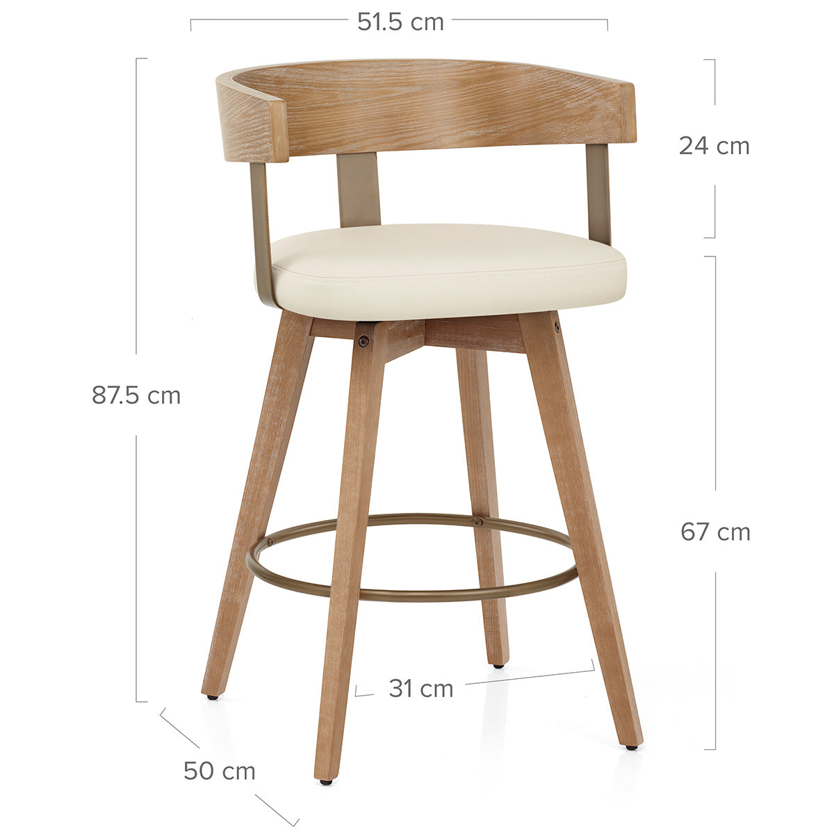 Echtleder Barhocker Eiche - Roman Beige