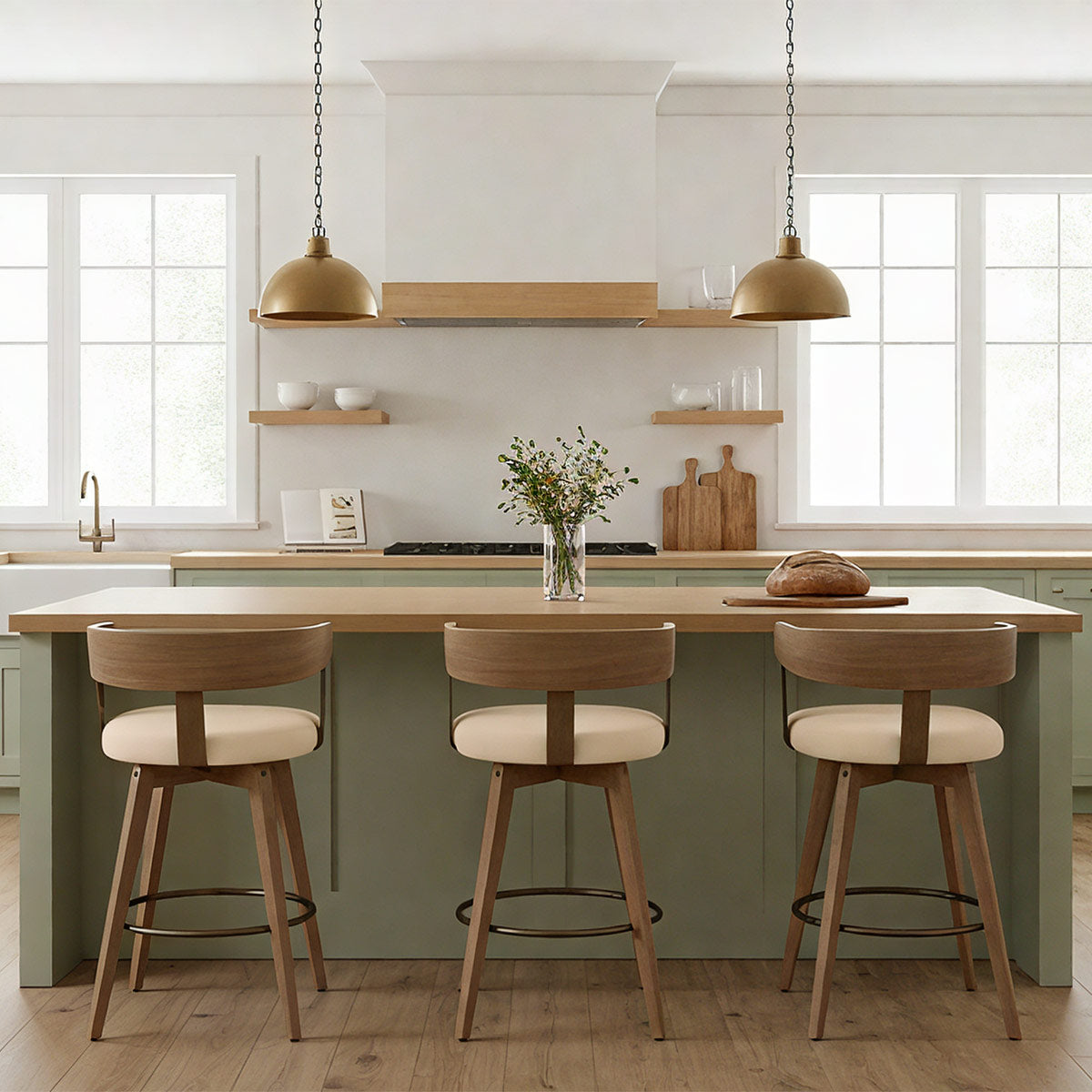 Echtleder Barhocker Eiche - Roman Beige