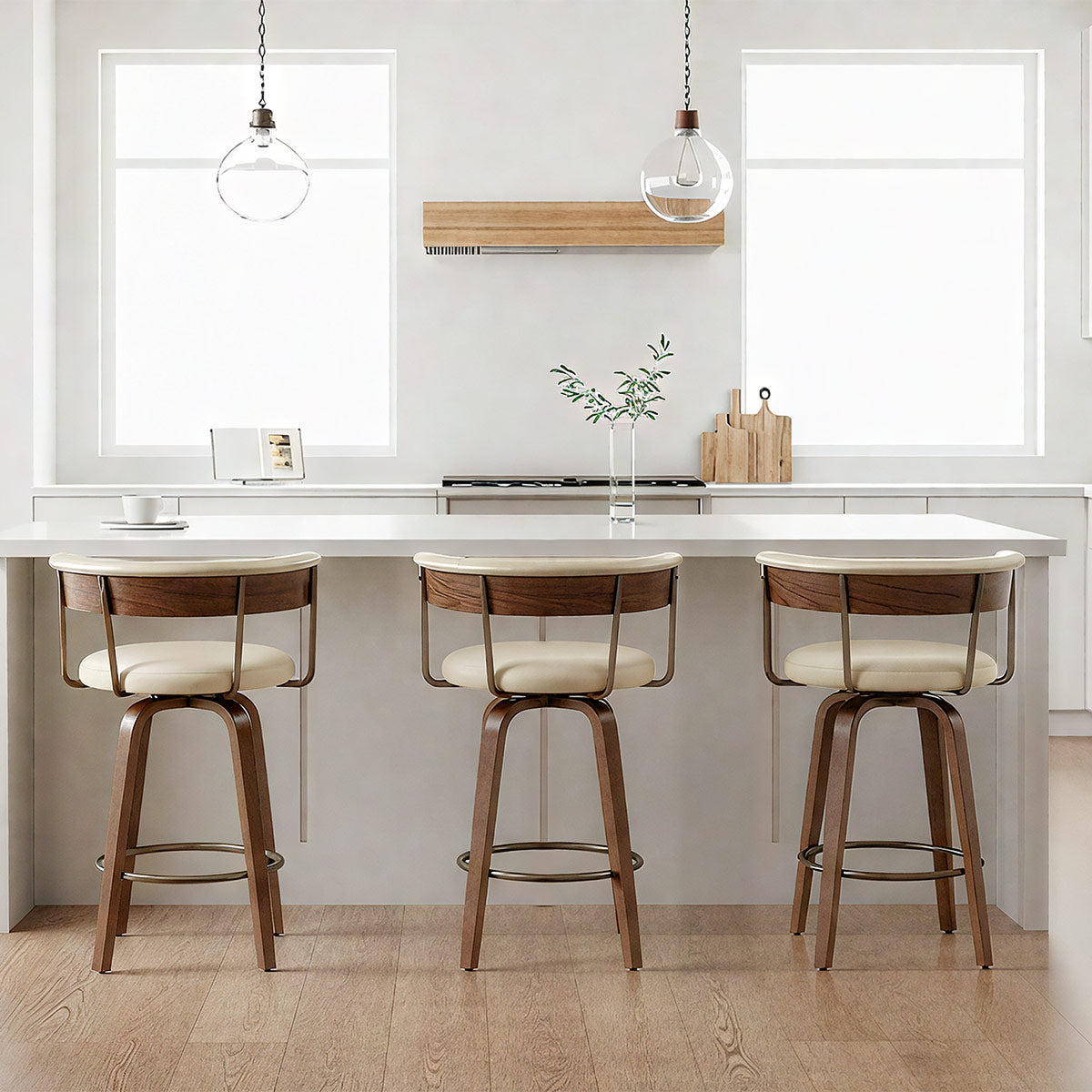 Barhocker Kunstleder Walnuss  - Costa Beige