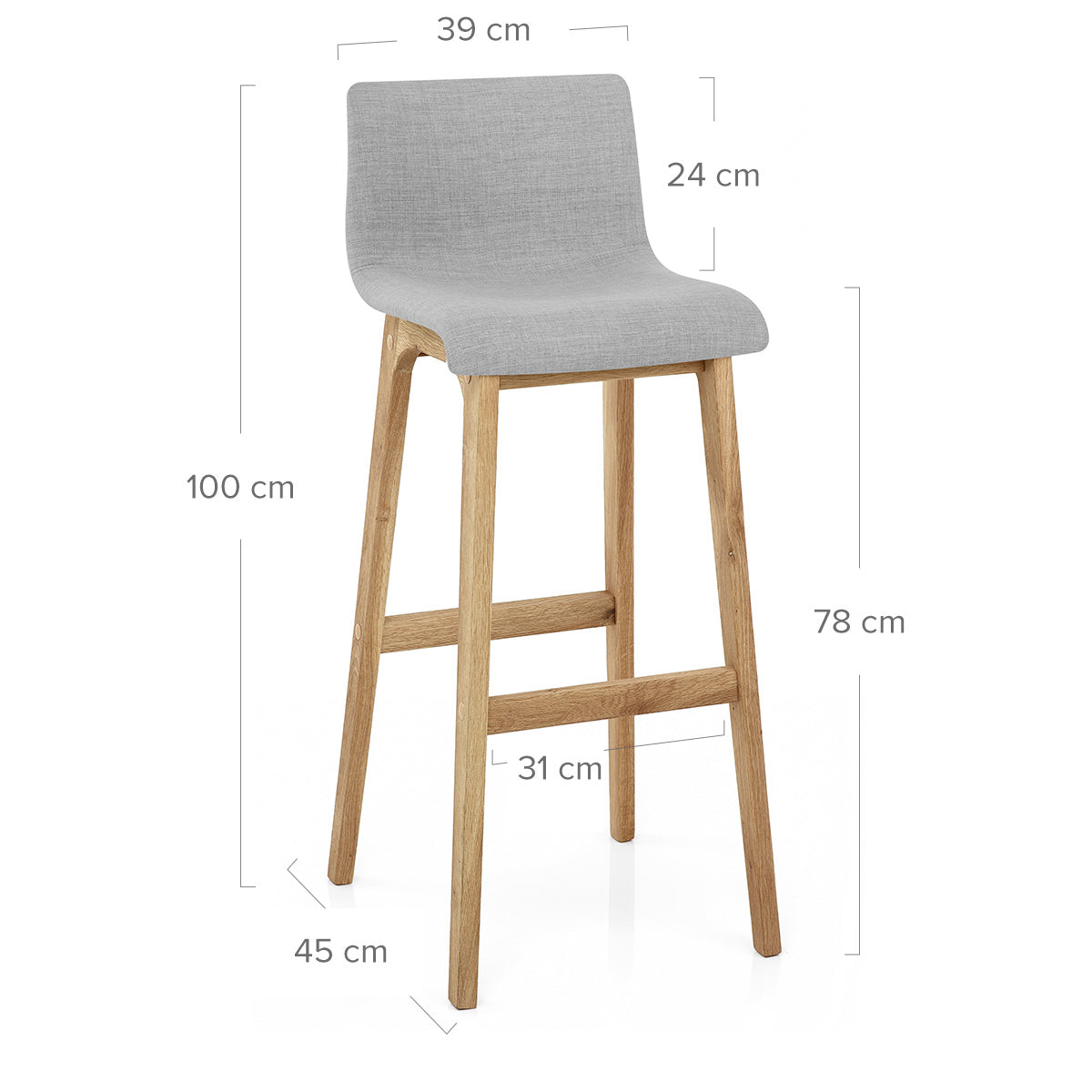 Samt Barhocker Eiche - Hoch Drift Grau
