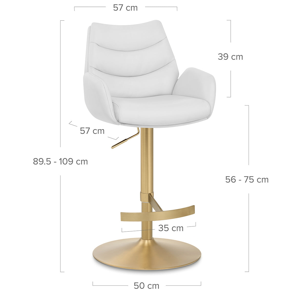 Barhocker Echtleder Gold - Seville Weiß