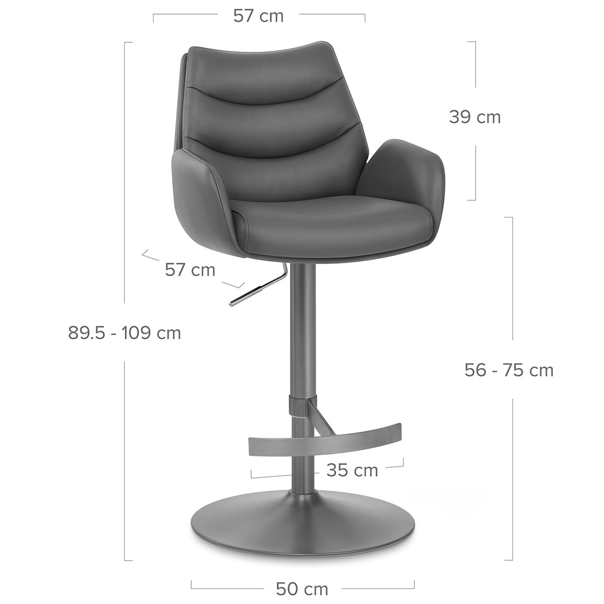 Barhocker Echtleder Graphit - Seville Dunkelgrau