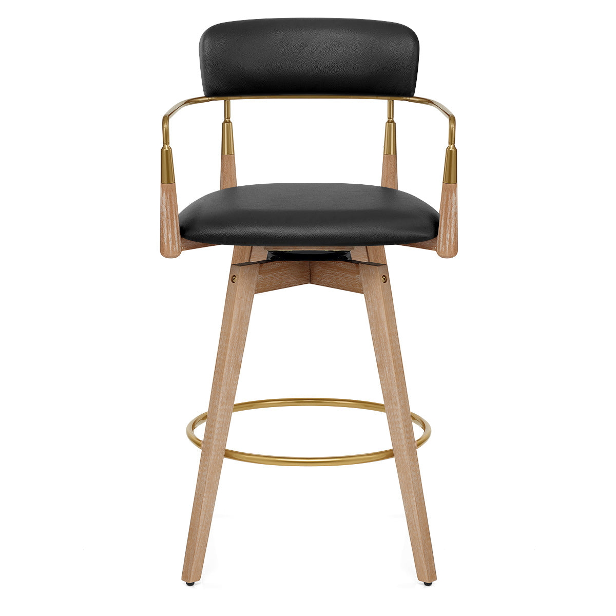 Reed Real Leather Wooden Stool Black