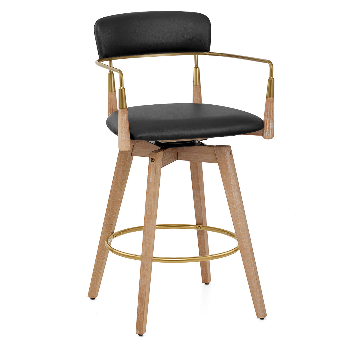 Reed Real Leather Wooden Stool Black