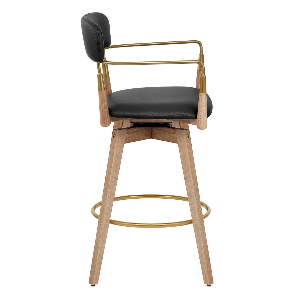 Reed Real Leather Wooden Stool Black