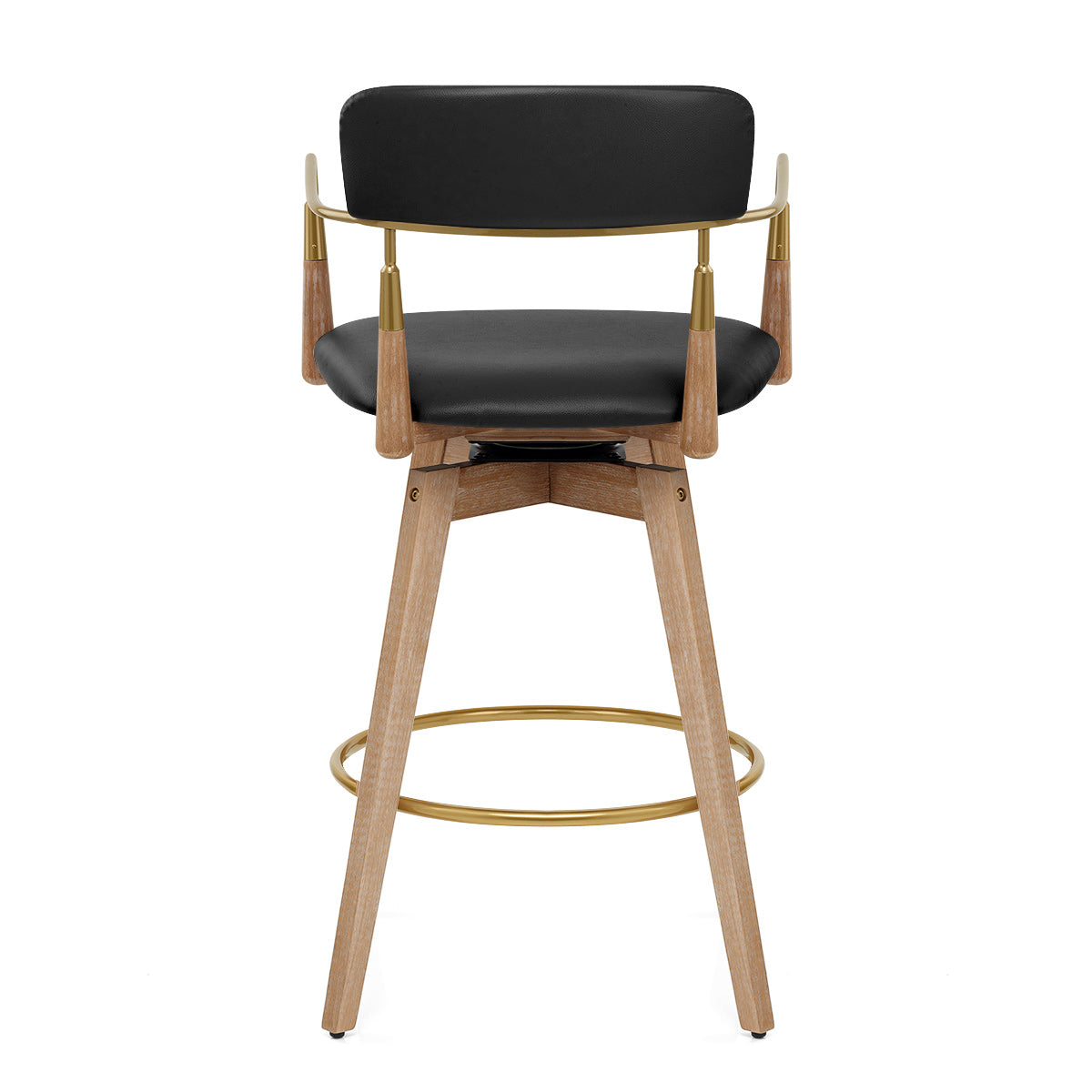 Reed Real Leather Wooden Stool Black