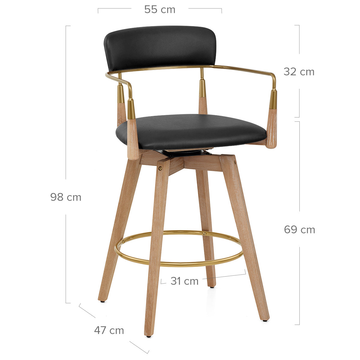 Reed Real Leather Wooden Stool Black