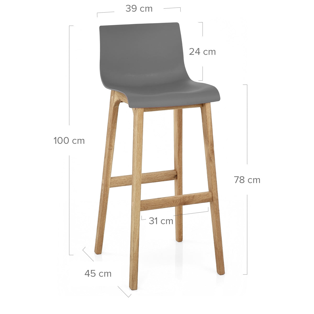 Barhocker Eiche - Hoch Drift Dunkelgrau