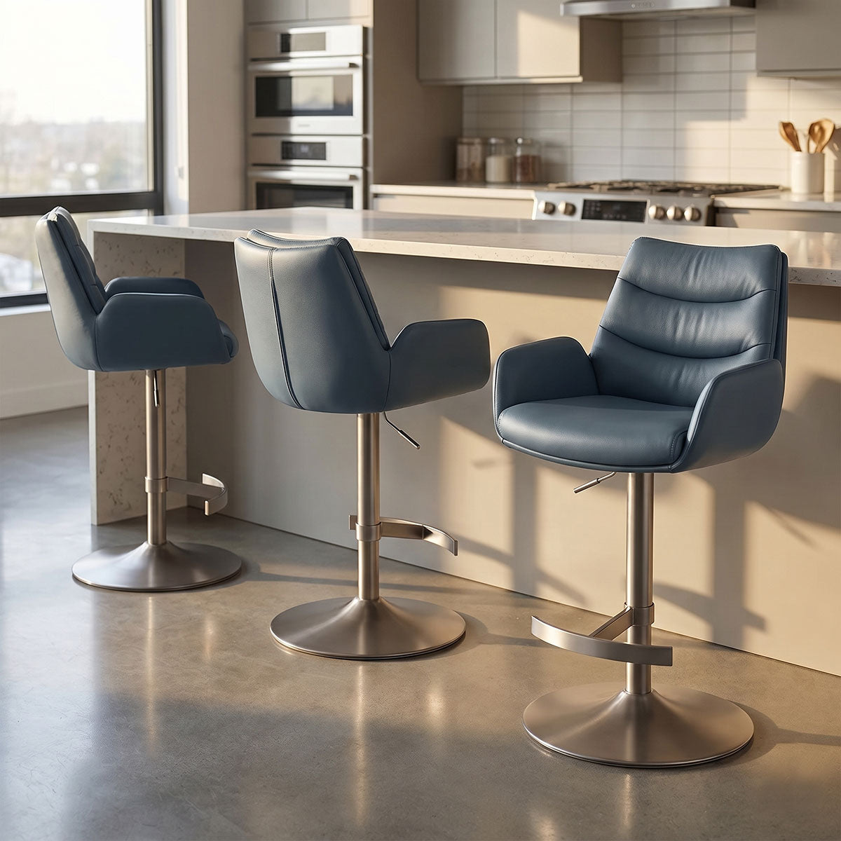 Barhocker Echtleder Graphit - Seville Blau