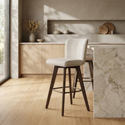 Dunkelholz-Stoffbarhocker - Aldo Beige