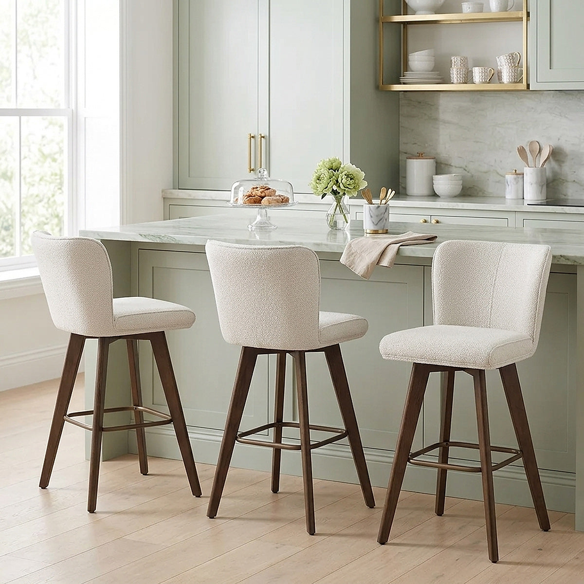 Dunkelholz-Stoffbarhocker - Aldo Beige