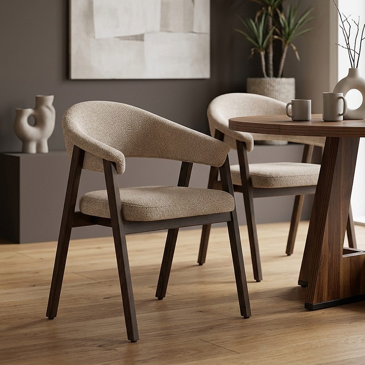 Stoff Stuhl Dunkle Eiche - Amber Braungrau