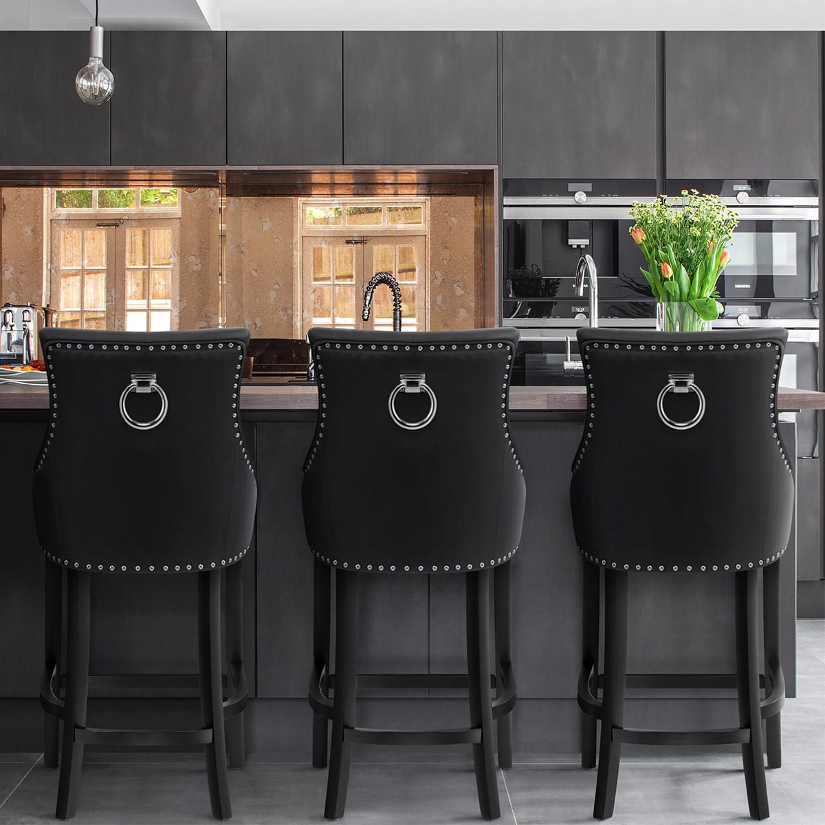 Lederfaserstoff  Barhocker - Ascot Schwarz