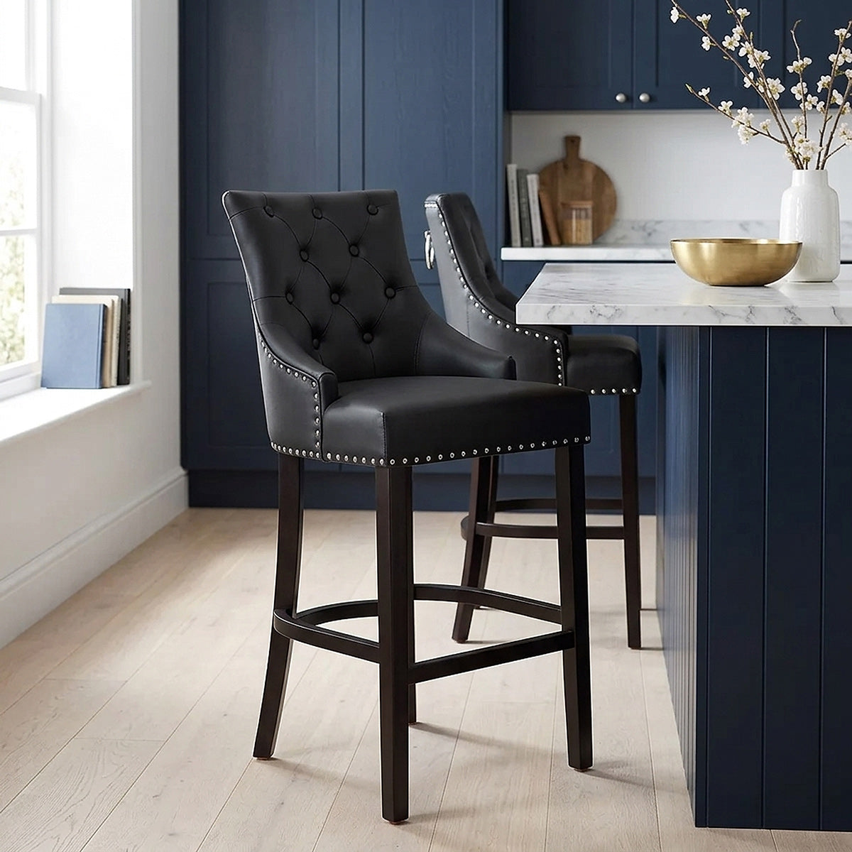 Lederfaserstoff  Barhocker - Ascot Schwarz