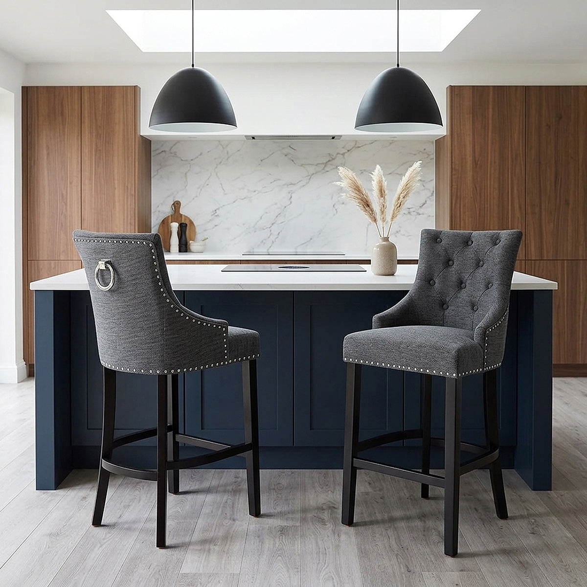 Sgabello Tessuto Legno - Ascot Grigio scuro