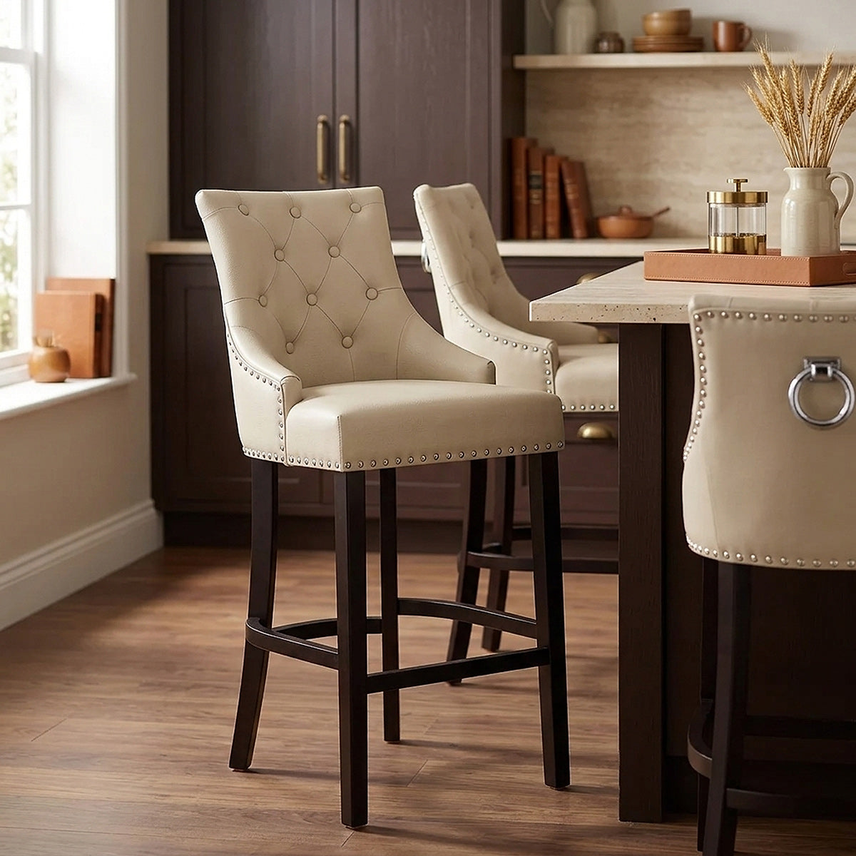Lederfaserstoff  Barhocker - Ascot Beige