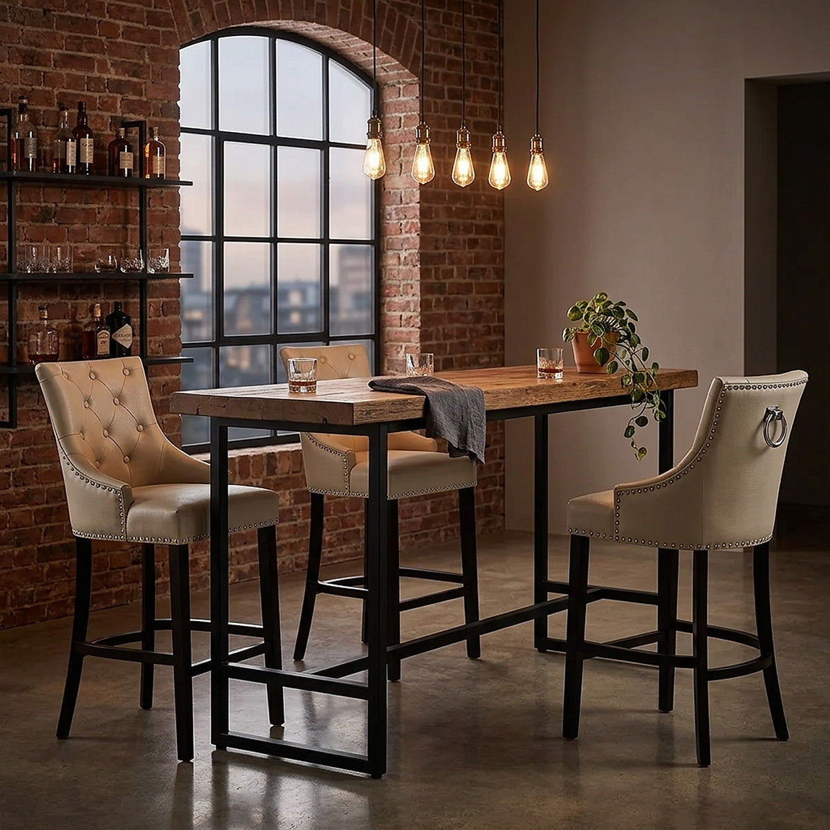 Sgabello Pelle Rigenerata Legno - Ascot Crema