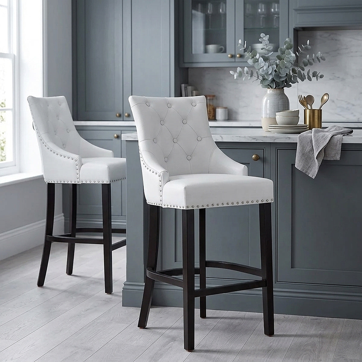 Lederfaserstoff  Barhocker - Ascot Weiß
