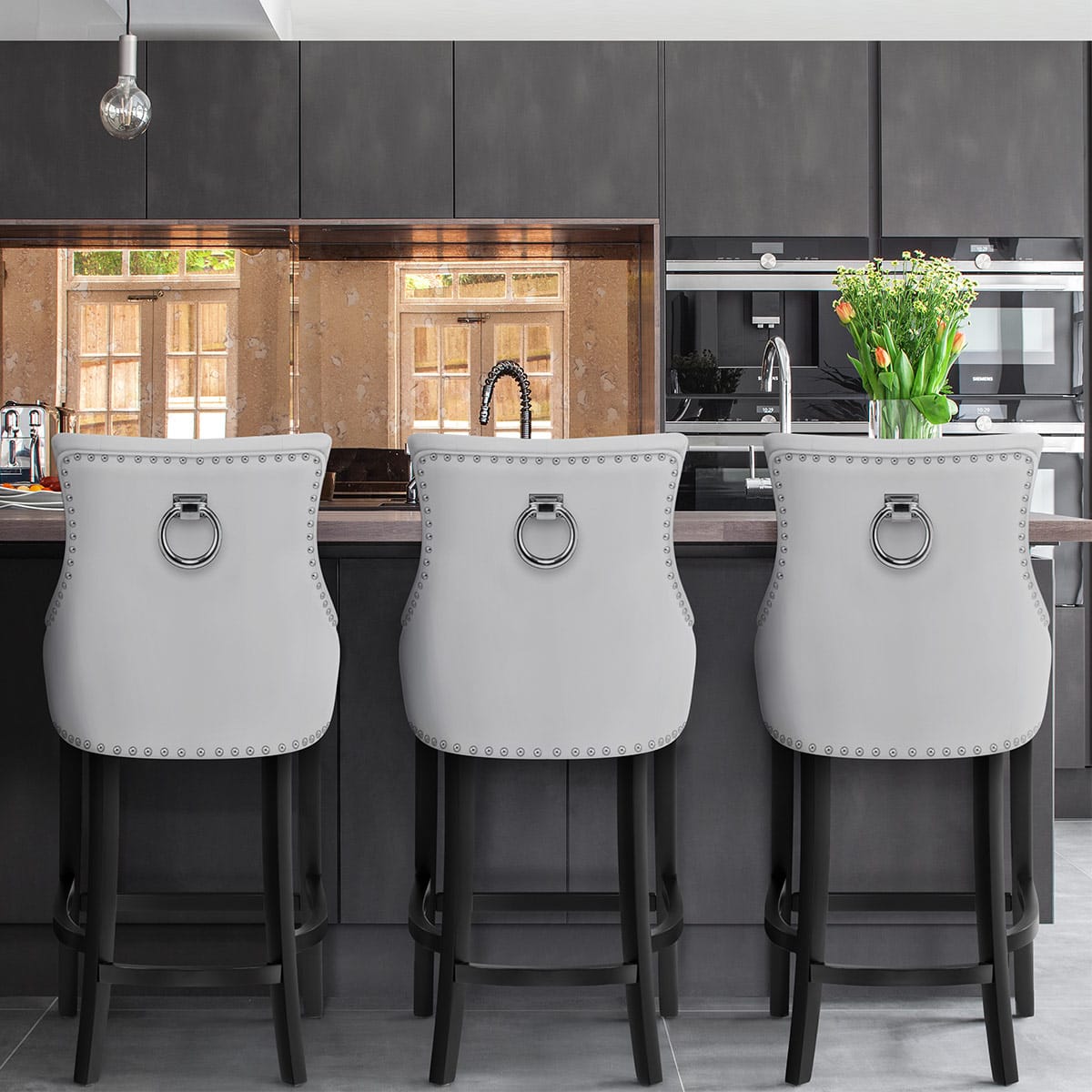 Lederfaserstoff  Barhocker - Ascot Weiß
