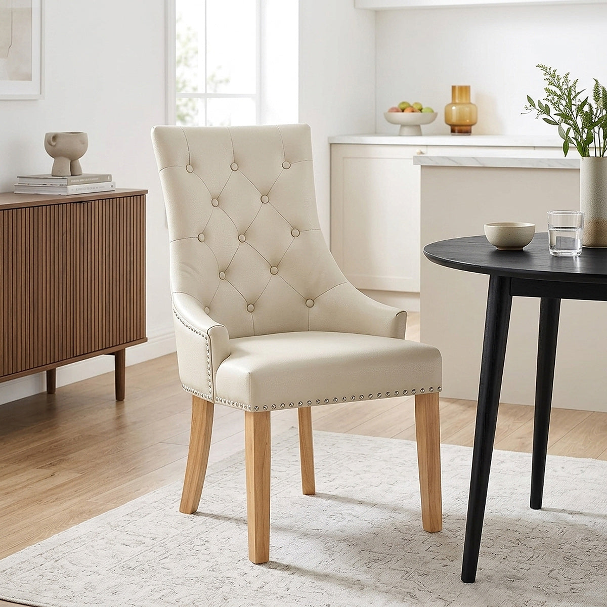 Esszimmerstuhl Eiche - Ascot - Leder Beige