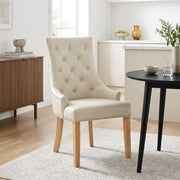 Esszimmerstuhl Eiche - Ascot - Leder Beige