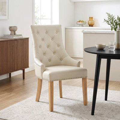 Esszimmerstuhl Eiche - Ascot - Leder Beige
