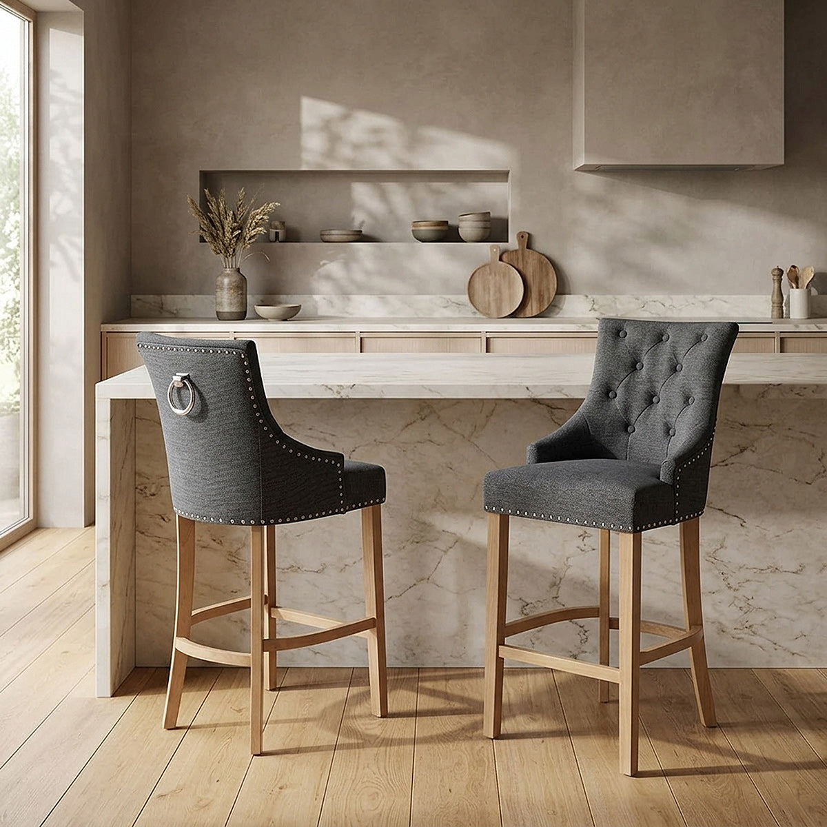 Sgabello Tessuto Quercia - Ascot Grigio scuro