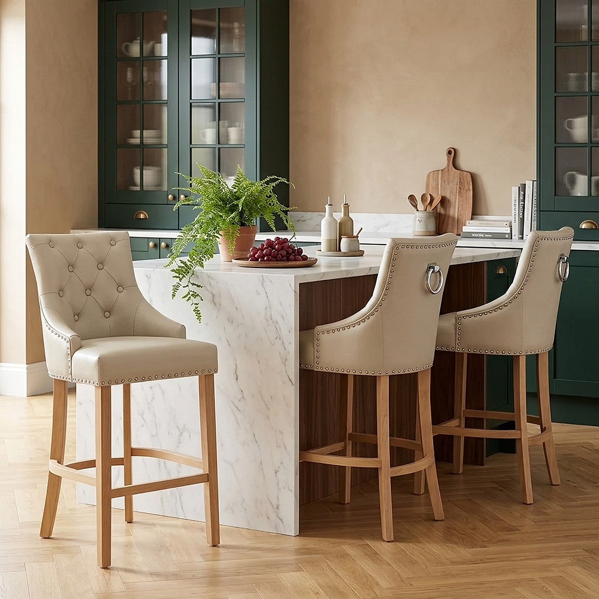 Sgabello Pelle Rigenerata Quercia - Ascot Crema