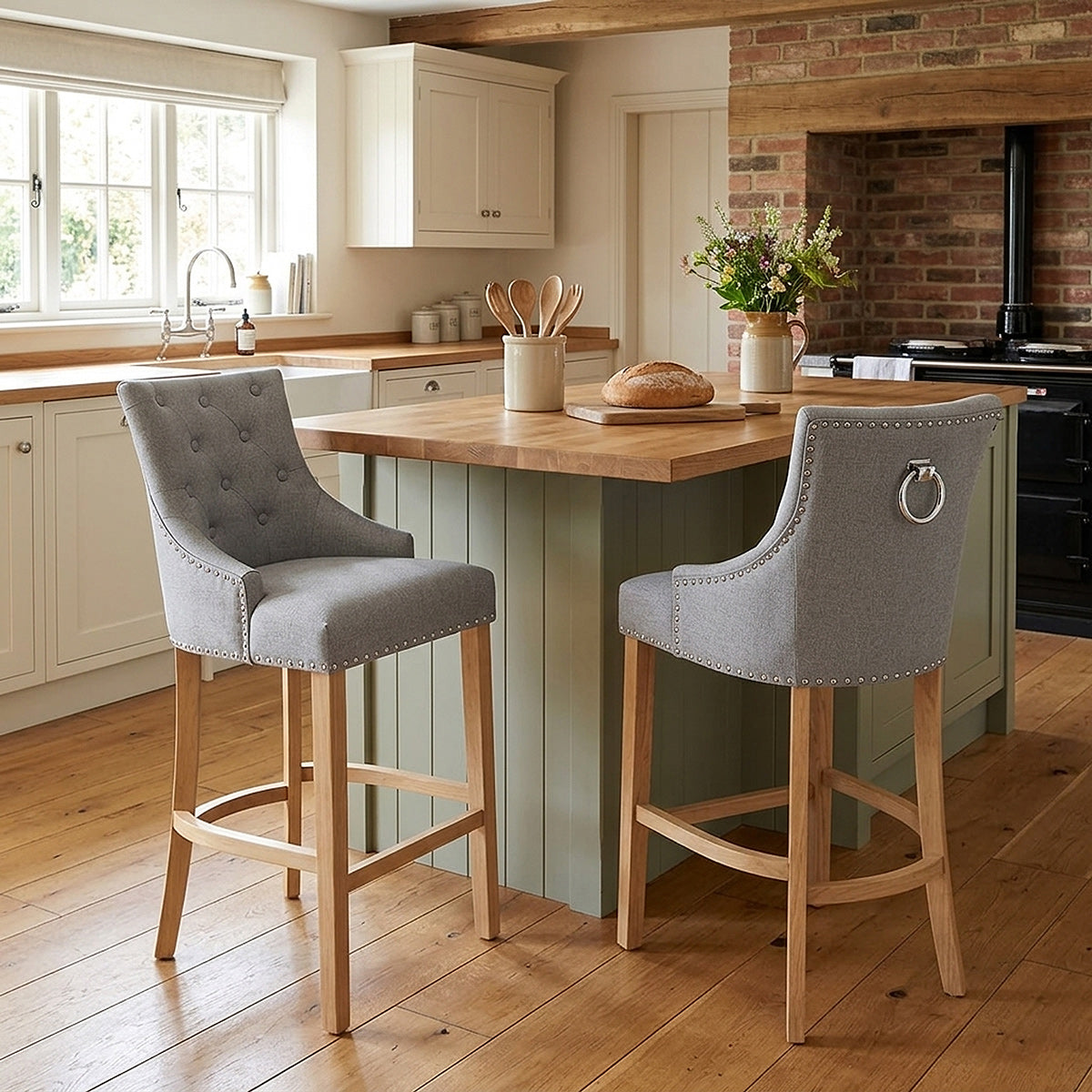 Sgabello Tessuto Quercia - Ascot Grigio