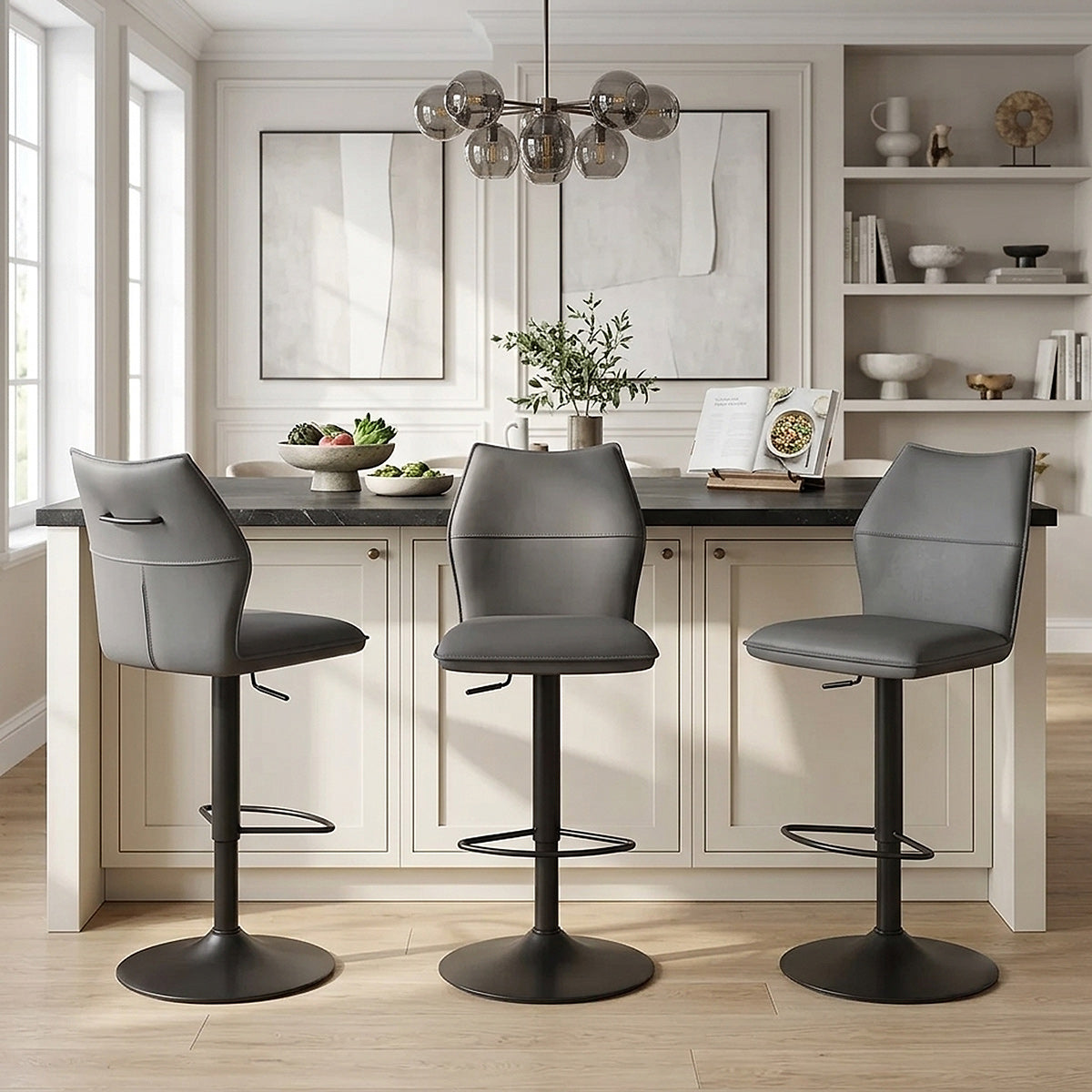 Sgabello Ecopelle Metallo - Ava Grigio