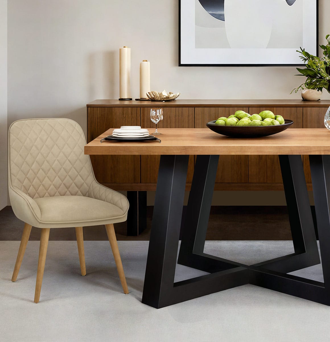 Sedia da Pranzo Ecopelle Legno - Azure Crema