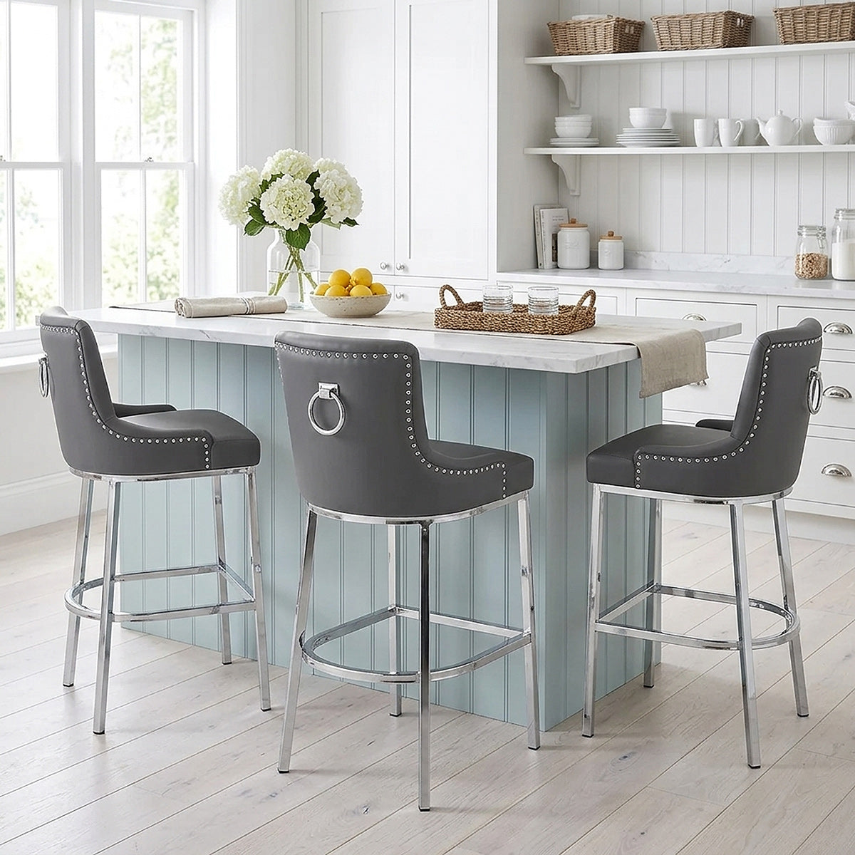 Kunstleder Barhocker Chrom - Bliss Grau