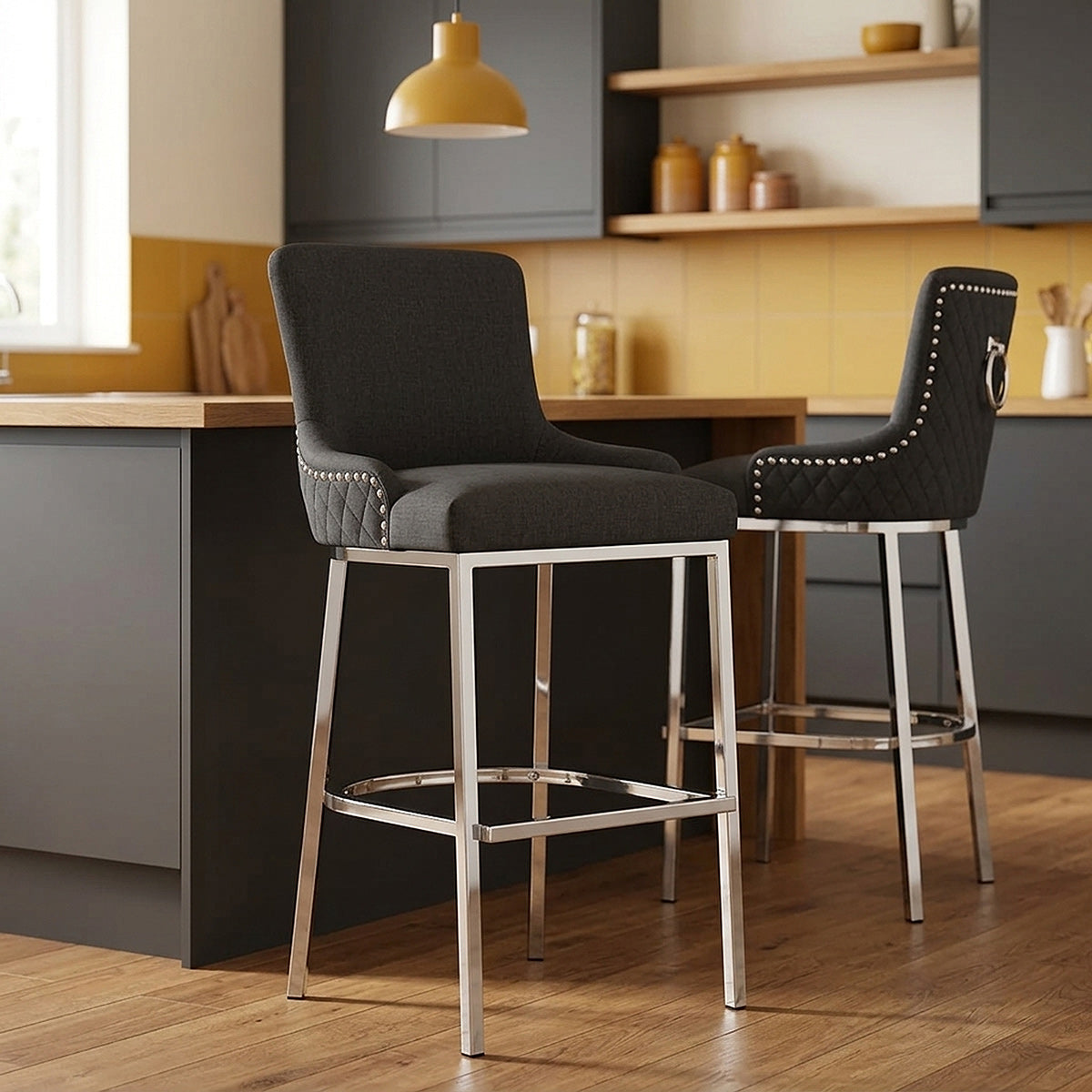 Stoff Barhocker Chrom - Blush Dunkelgrau