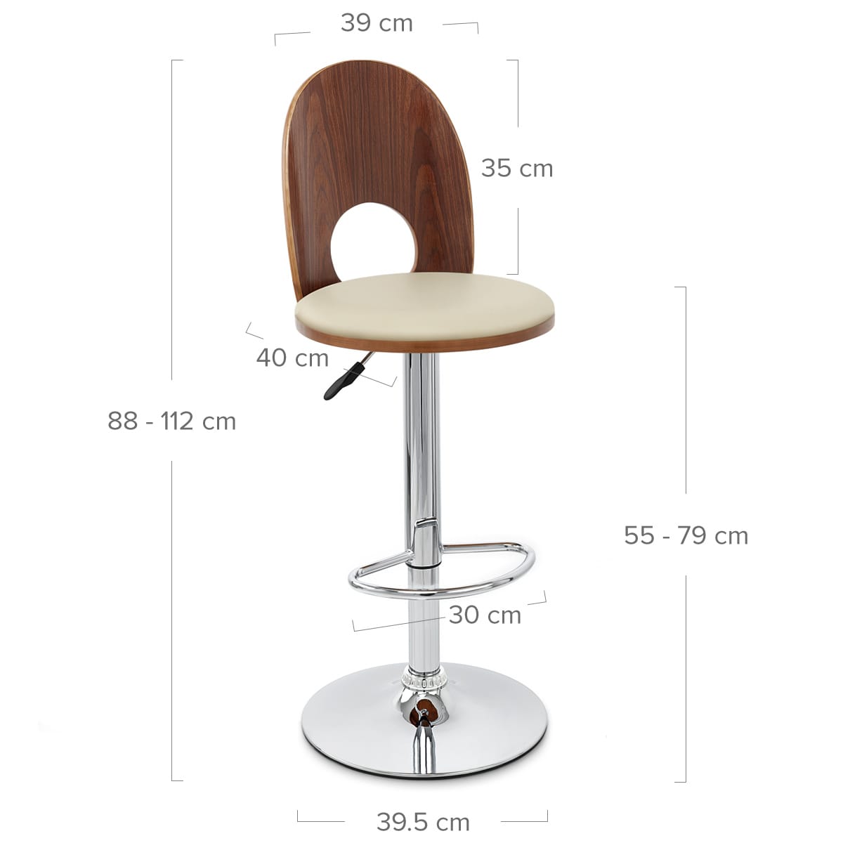 Kunstleder Holzbarhocker Chrom - Bolero Beige