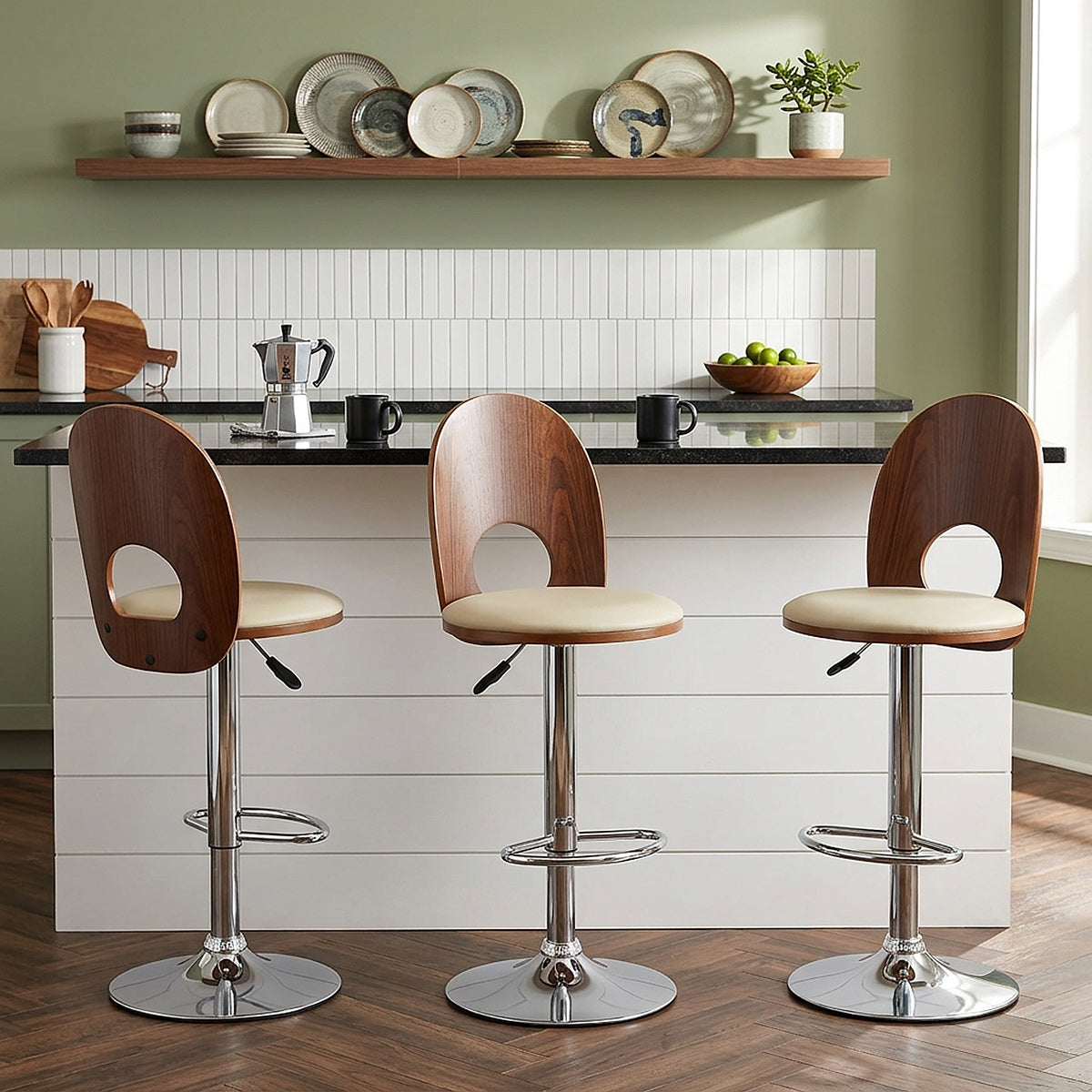 Kunstleder Holzbarhocker Chrom - Bolero Beige
