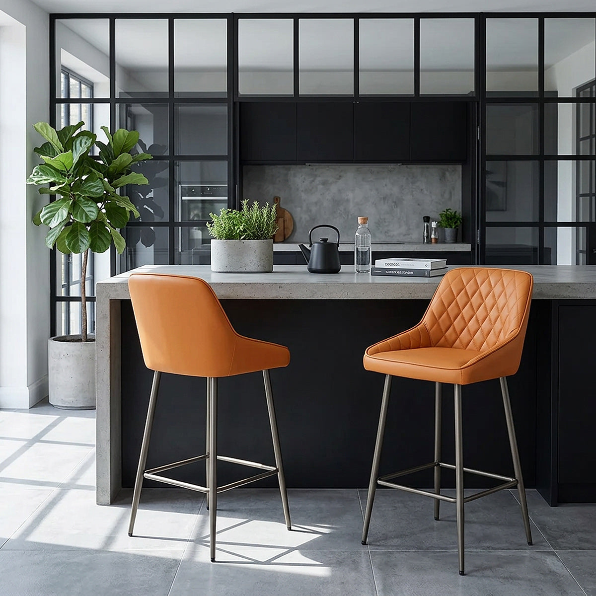 Sgabello Vera Pelle - Brisbane Arancione