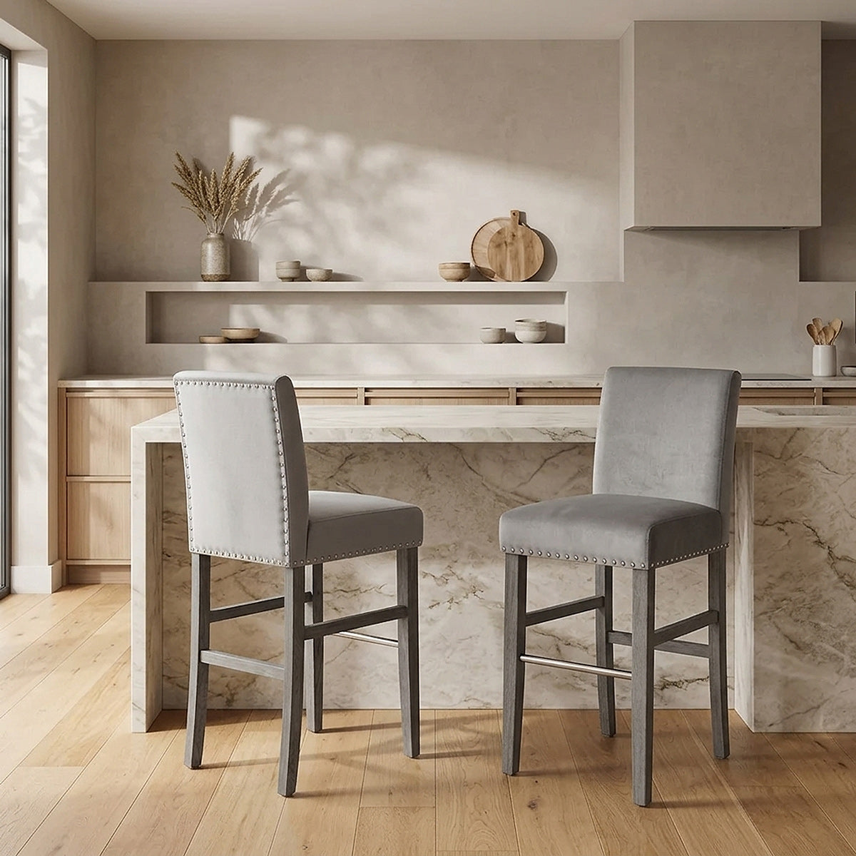 Sgabello Legno Velluto - Brunswick Grigio