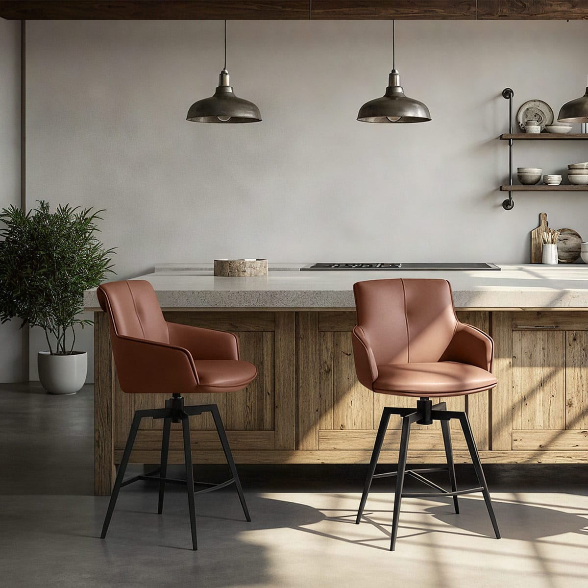 Sgabello Vera Pelle - Camden Marrone