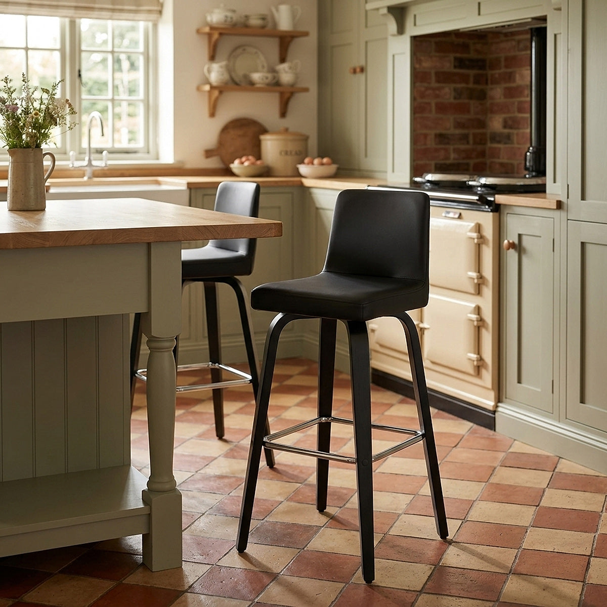Sgabello Ecopelle Legno - Charlotte Nero