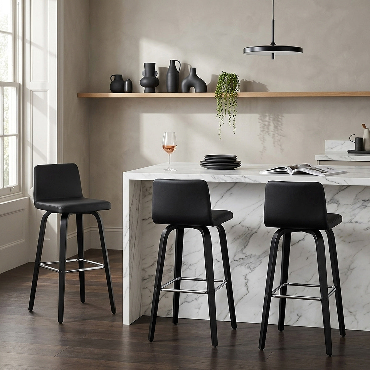 Sgabello Ecopelle Legno - Charlotte Nero