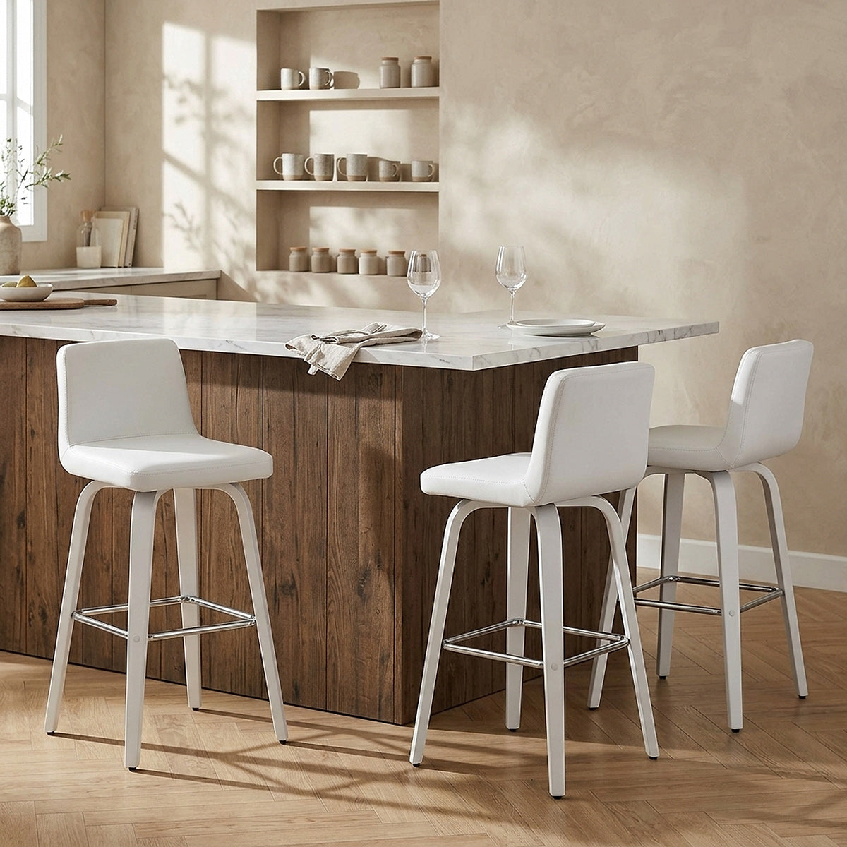 Sgabello Ecopelle Legno - Charlotte Bianco