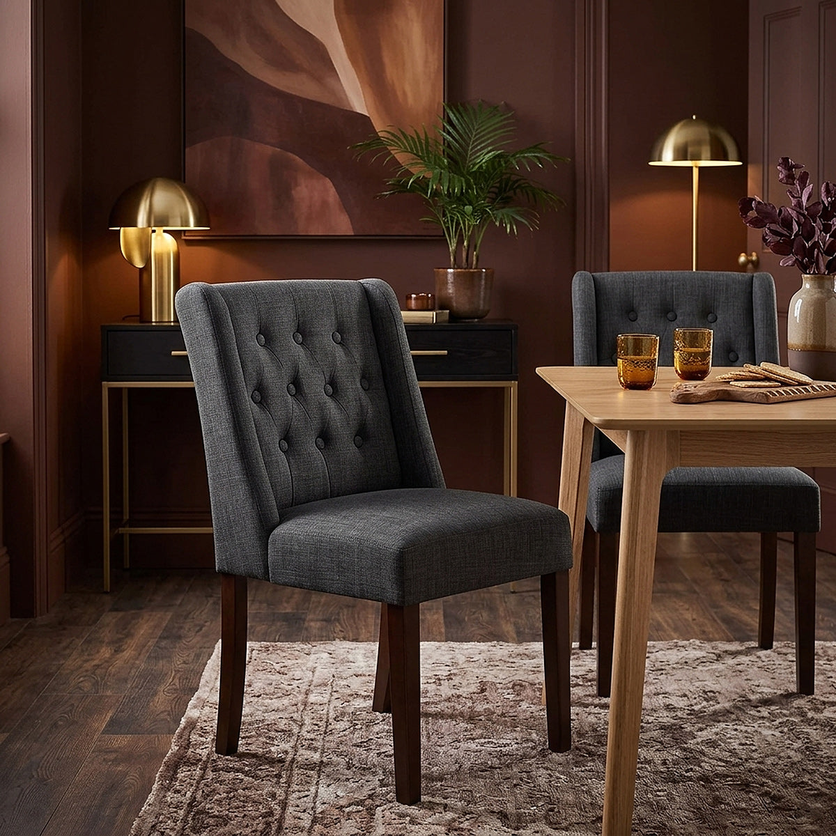 Stoff Stuhl Walnuss - Chatsworth Grau