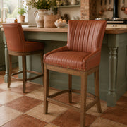 Eichen Barhocker Leder - Chiltern Braun