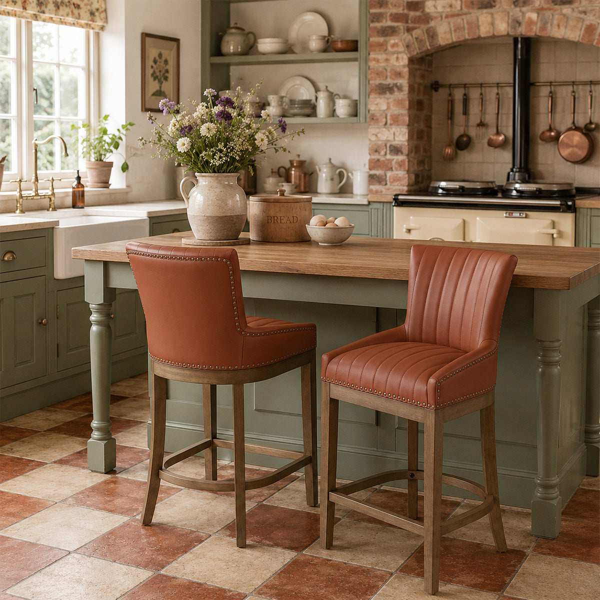 Eichen Barhocker Leder - Chiltern Braun