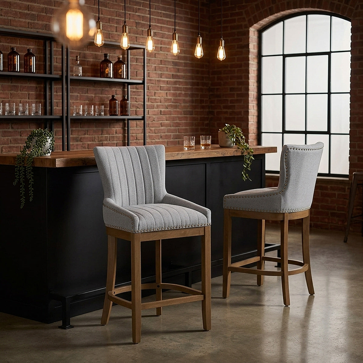 Stoff Barhocker Eiche - Chiltern Grau