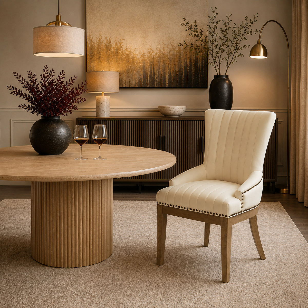 Stuhl Eiche Leder - Chiltern Beige