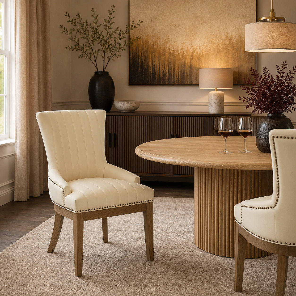 Stuhl Eiche Leder - Chiltern Beige